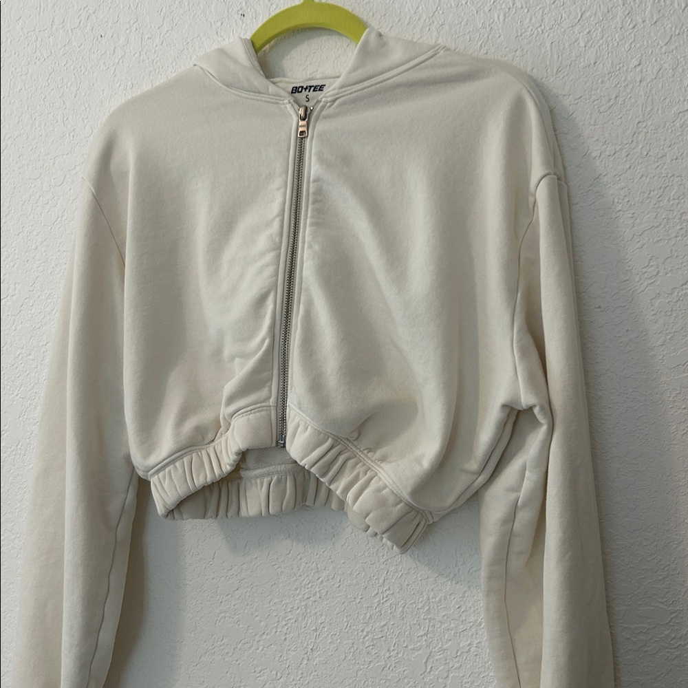 Bo & Tee off-white Zip-Up Cropped Hoodie Small - Picture 2 of 9